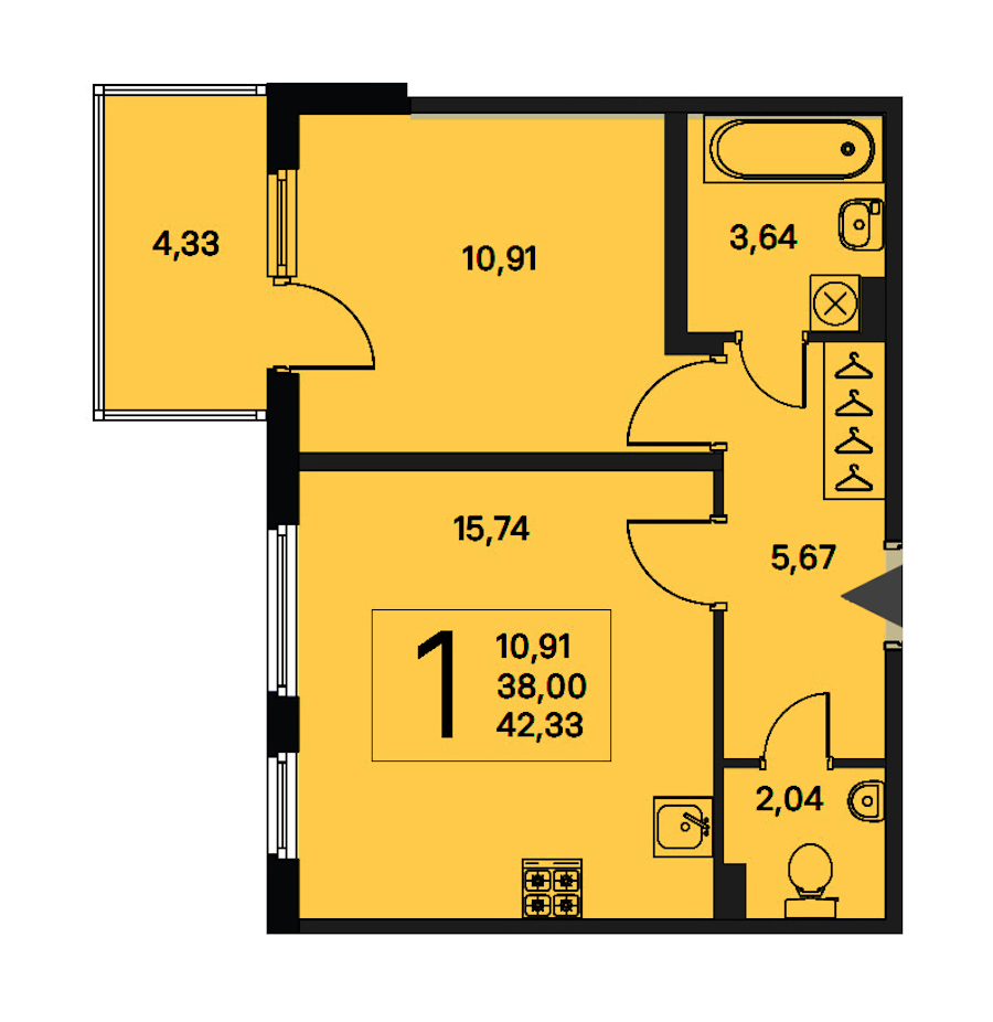 1-комнатная квартира 38 м², 2/4 эт., ЖК «Новое Сертолово. Гармония»